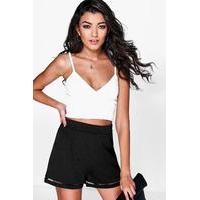 Ladder Trim High Waist Shorts - black