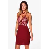 Lace Harness Detail Bodycon Dress - berry