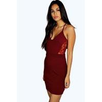 Lace Back Cut Out Bodycon Dress - berry