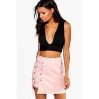 Lace Up Side Leather Look Mini Skirt - blush