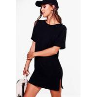 Lana Split Side Oversized T-shirt Dress - black