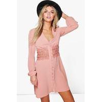 Lace Waist Trim Shirt Dress - rose