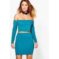 Lace Choker Crop and Mini Skirt Co-ord - peacock
