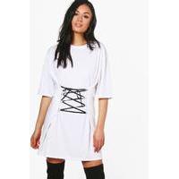 lace up t shirt dress white