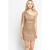 lace overlay one shoulder dress