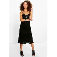 Lace Insert Midi Dress - black