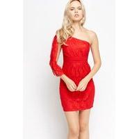 Lace Overlay One Shoulder Dress