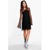 Lace Mix A-Line Shift Dress - black