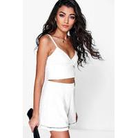 Ladder Trim High Waist Shorts - ivory