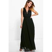 Lana Lace Scallop Top Maxi Dress - black