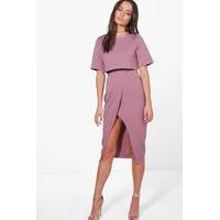 Layered Wrap Wiggle Midi Dress - mauve