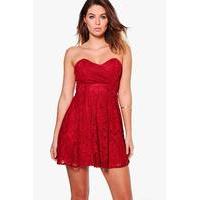 lace bandeau skater dress red