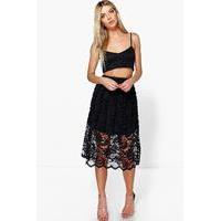 Lace Bralet & Full Midi Skirt Co-Ord Set - black