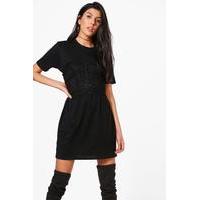 Lace Corset T-Shirt Dress - black