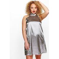 Layla High Neck Satin Shift Dress - silver