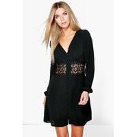 Lace Waist Trim Shirt Dress - black