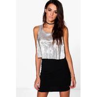 Layer Metallic Pleat Bodycon Dress - black