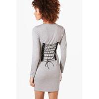 Lace Up Back Bodycon Dress - grey