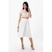 Lace Crop & Full Midi Skirt Co-Ord Set - ivory