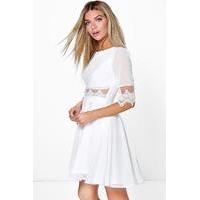 Lace & Mesh Insert Skater Dress - ivory