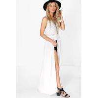 Lace Button Through Cover Up Maxi Dress - white