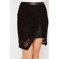 lace layered faux leather skirt