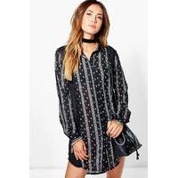 Ladder Trim Shirt Dress - black