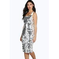 Large Sequin Strappy Midi Dress - silver