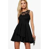 Lace Top Layer Skirt Skater Dress - black