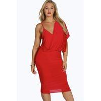 Laura Asymmetric Slinky Midi Dress - red