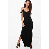 Lace Trim Cold ShoulderMaxi Dress - black