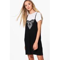 Lace Insert 2 in 1 Shift Dress - white