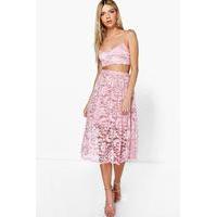 Lace Bralet & Full Midi Skirt Co-Ord Set - peach