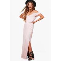 Lace Trim Cold ShoulderMaxi Dress - blush