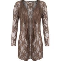 Laurine Floral Lace Open Cardigan - Mocha