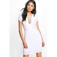 Lace Up Front Shift Dress - white