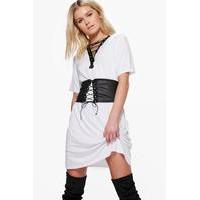Lace Up Corset Belt 2 in 1 T-Shirt Dress - white