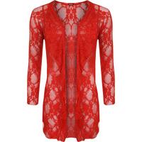 Laurine Floral Lace Open Cardigan - Red