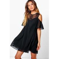 Lace Cold Shoulder Swing Dress - black