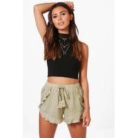 laura tassle trim shorts khaki