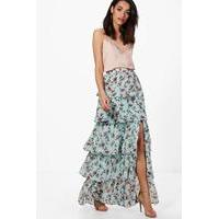Large Floral Ruffle Tiered Maxi Skirt - bluebell