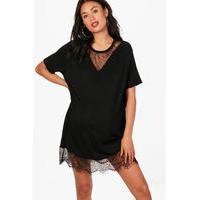 Lauren Eyelash Lace T-shirt Dress - black