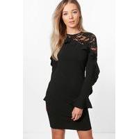 Lace Detail Ruffle Dress - black