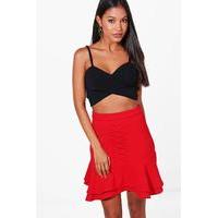 Lace Up Front Drop Hem Mini Skirt - red