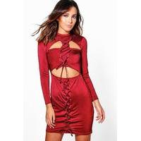 lace up bodycon with cut out dress berry