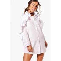 lana ruffle detail shirt dress white