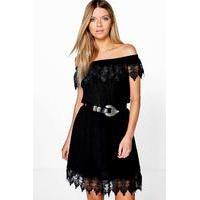 Lace Trim Skater Dress - black