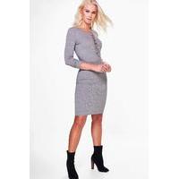 Lace Up Front Bodycon Dress - grey