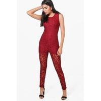 lace sleeveless jumpsuit wine