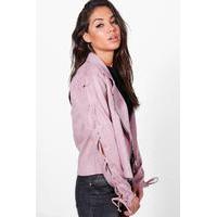 Lace Up Sleeve Suedette Biker - blush